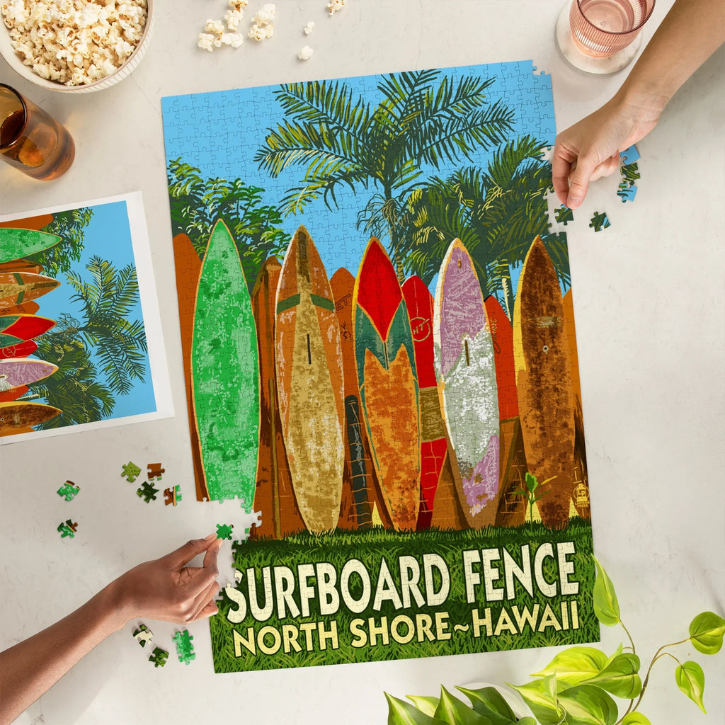Lantern Press 1000 Piece Jigsaw Puzzle; North Shore; Hawaii; Surfboard Fence