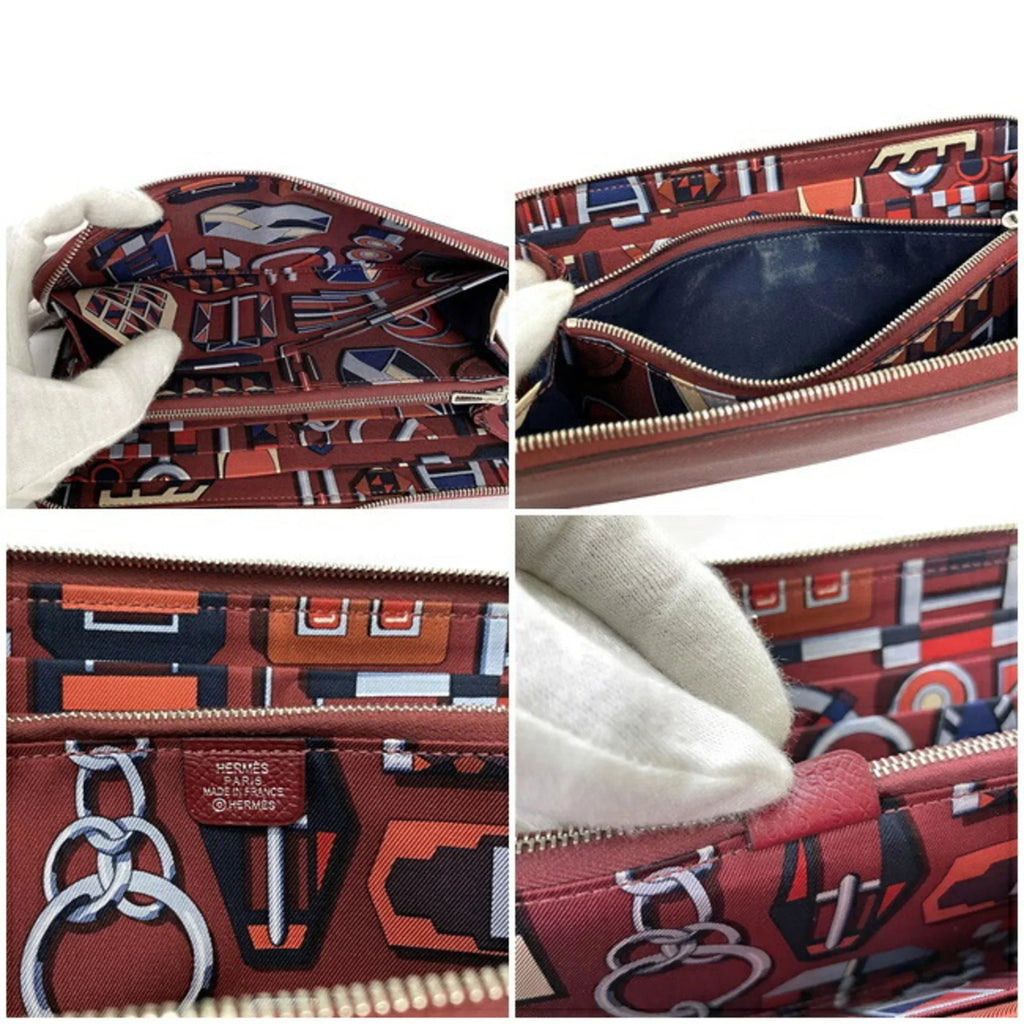 Hermes Long Wallet Azap Bordeaux Rouge Glenat Silk In Leather Epson HERMES Round Ladies (Good)