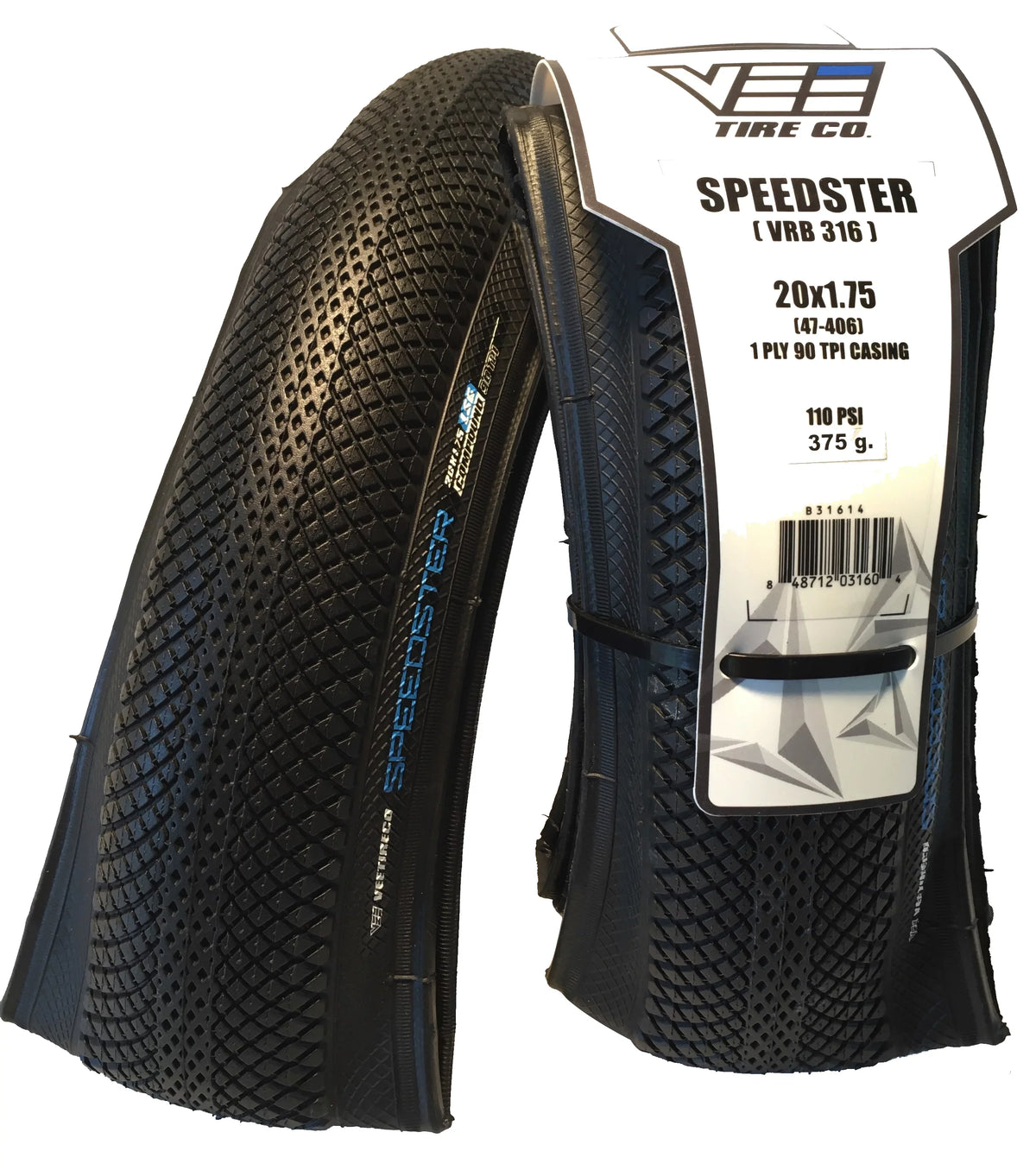 2 Vee Rubber BMX Speedster 20x1.75 Folding Bead Black Sidewall Bike Tires 47-406
