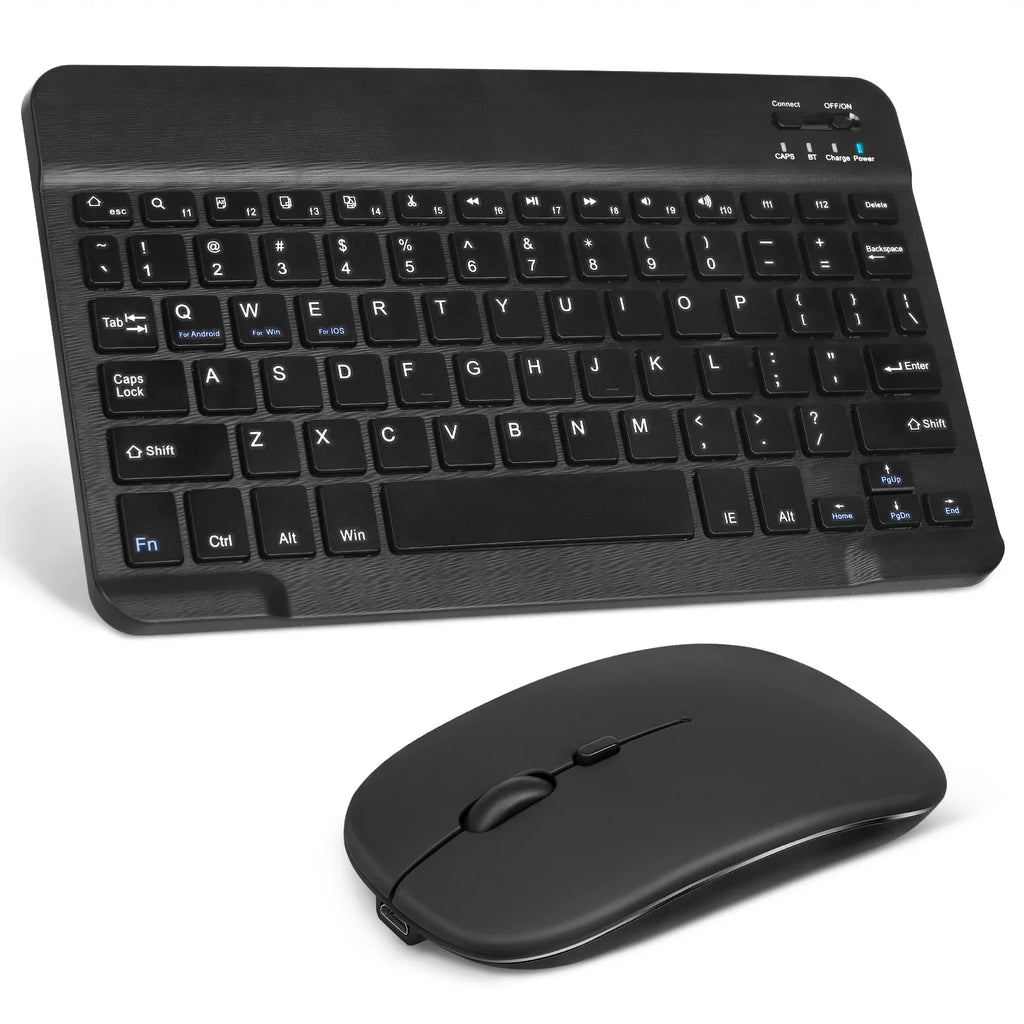 Rechargeable Bluetooth Keyboard and Mouse Combo Ultra Slim Full-Size Keyboard and Ergonomic Mouse for ZTE Axon 30 Pro 5G and All Bluetooth Enabled Mac/Tablet/iPad/PC/Device - Onyx Black