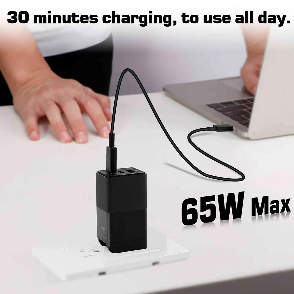 UrbanX 65W Fast Travel Charger with 3 Ports - USB & Dual USB-C - High-Speed Charging Compatible with Coolpad Cool S1; iPhone; Samsung Galaxy; Google Pixel; MacBook; Steam Deck; Devices & Phones