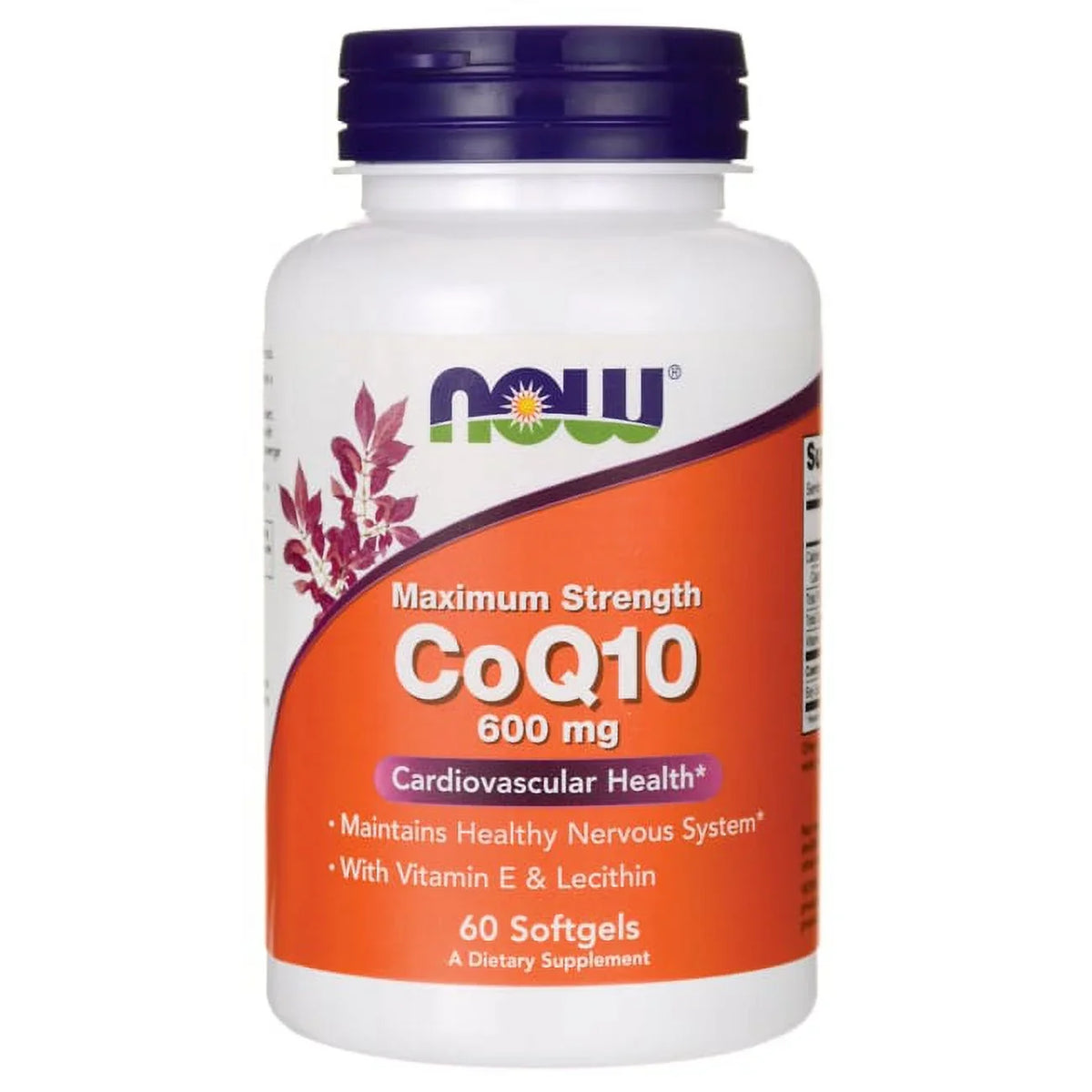 NOW Supplements; CoQ10 600 mg; Maximum Strength with Vitamin E & Lecithin; 60 Softgels
