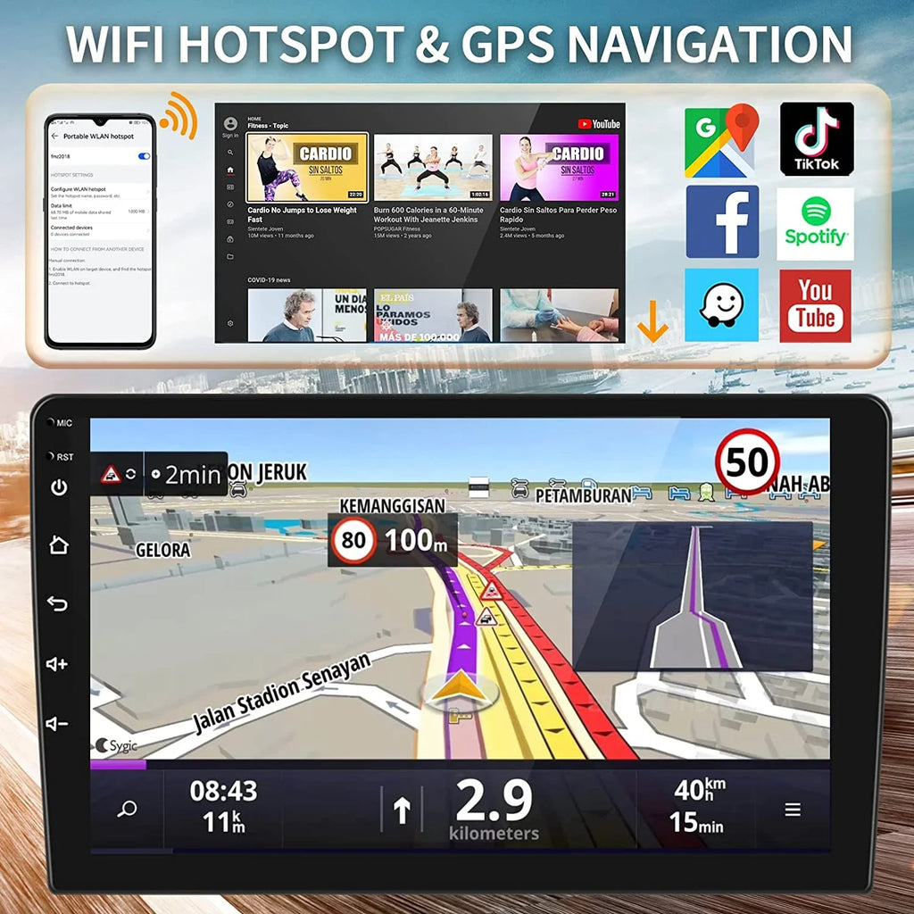 1G+32G Double Din Android 13 Car Stereo with Wireless Carplay Android Auto; 10.1 cm Touch Screen Car Radio with HiFi/BT/GPS Navigation Support Fastboot Backup Camera WiFi Connection