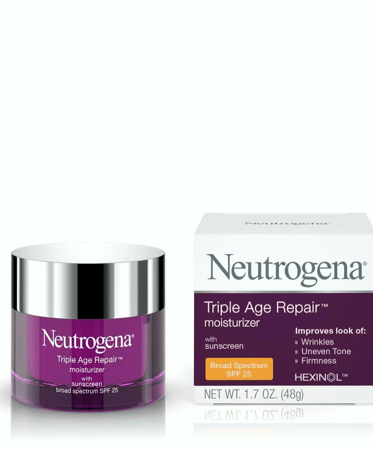 2 Pack Neutrogena Triple Age Repair Anti-Wrinkle Daily Facial Moisturizer with Vitamin C and SPF 25 Sunscreen; help Smooth look of Wrinkles; Evens Skin Tone; Firms Skin; 1.7 oz