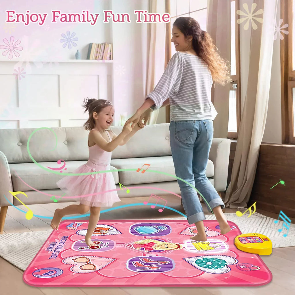 Dance Mat; Electronic Musical Play Mats Pink Dance Pad with LED Lights; Dance Game Toy Gift for Kids with 5 Game Modes; Christmas Birthday Gifts for 3 4 5 6 7 8 9 10 Year Old Girls Toys