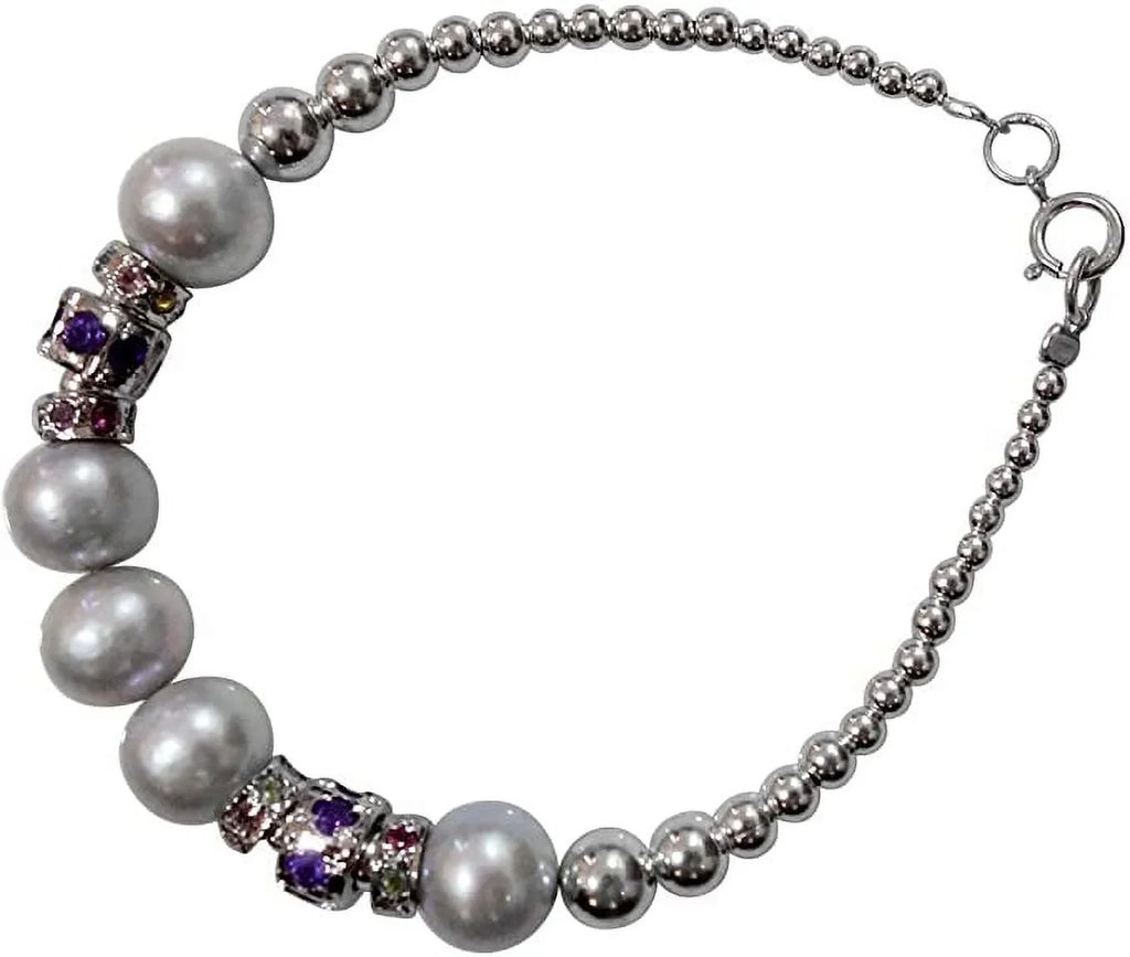 925 Sterling Silver Handmade Designer Bracelet for Women; Pearl; Amethyst Tourmaline Gemstone Fashion Bracelet; Gift Party Jewelry; Charm Bracelet