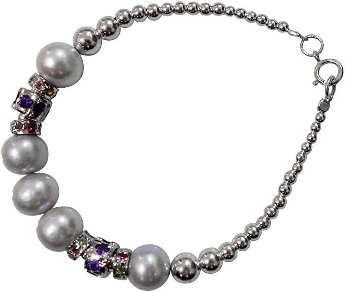 925 Sterling Silver Handmade Designer Bracelet for Women; Pearl; Amethyst Tourmaline Gemstone Fashion Bracelet; Gift Party Jewelry; Charm Bracelet