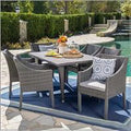 Arcadia Outdoor 7 Piece Wicker Rectangular Dining Set with Cushions; Grey; Silver