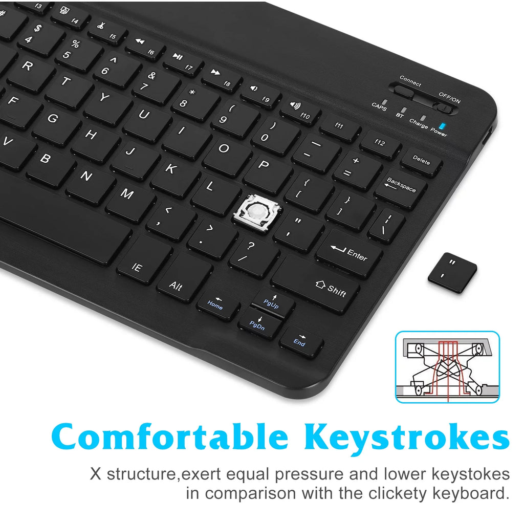 Rechargeable Bluetooth Keyboard and Mouse Combo Ultra Slim Full-Size Keyboard and Ergonomic Mouse for ZTE Axon 30 Pro 5G and All Bluetooth Enabled Mac/Tablet/iPad/PC/Device - Onyx Black