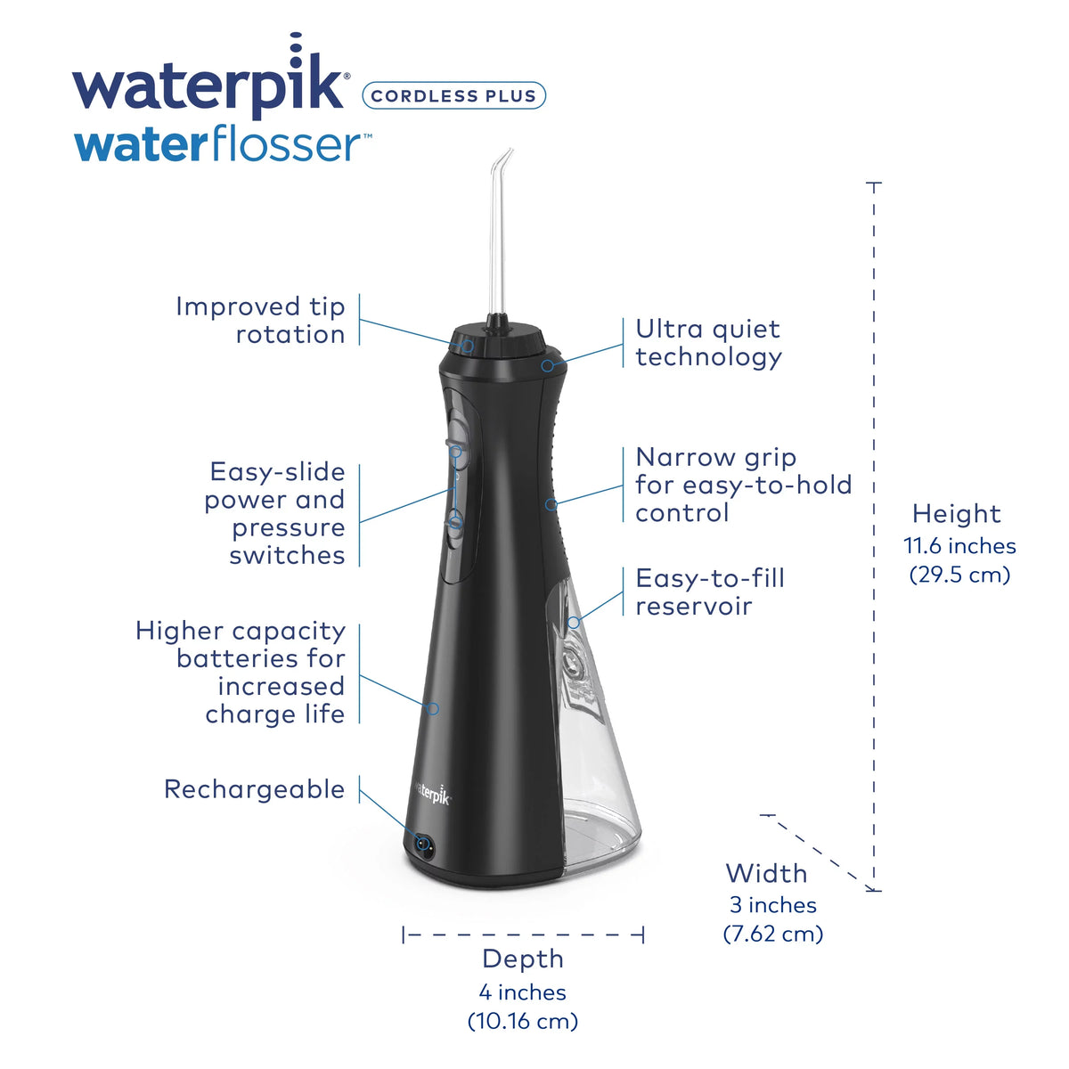 Liquidpik Cordless Plus Portable Flosser Oral Irrigator; Black