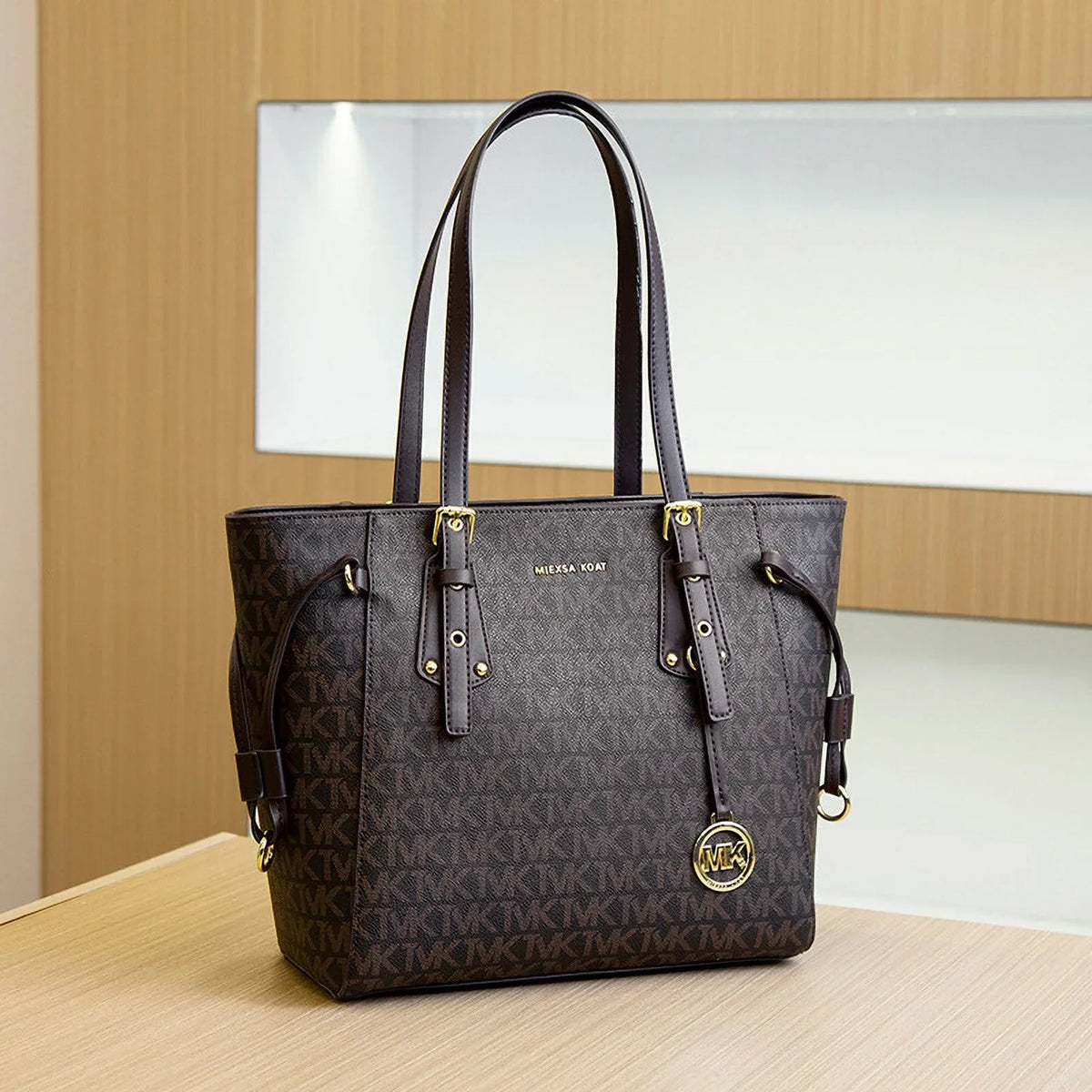 New MK Women's Bag Large Capacity Tote Premium Sense Commuter Shoulder Bag Classic Coffee
