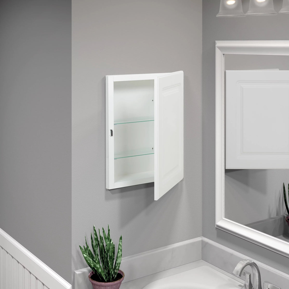 American Pride Recess-Mount Medicine Cabinet; 16 x 20 in.; Rectangle; with Raised Panel Door; White