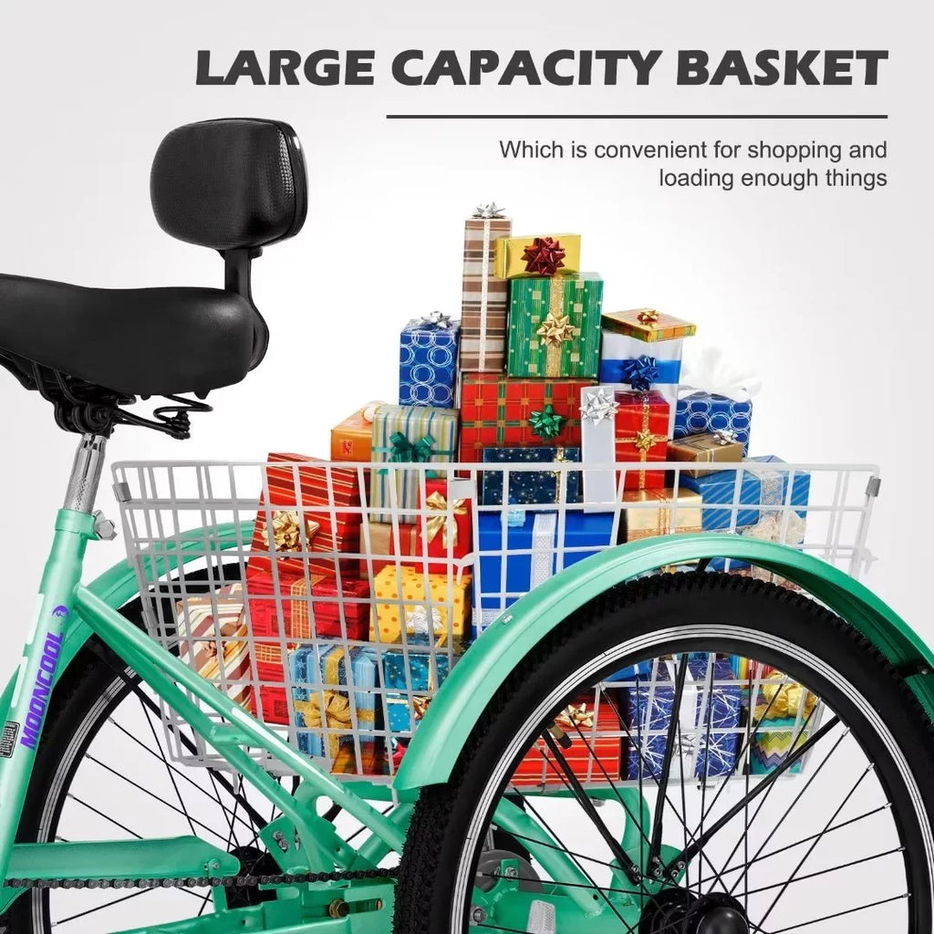 NAIZEA 20" Adult Tricycle; 7 Speed Cruise Trike with Large Basket for Men; Women; Seniors; 3 Wheel Bikes for Exercise Shopping Picnic Outdoor Activities