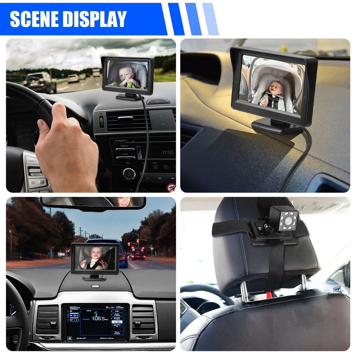 Car Back Seat Camera; EEEkit 12V Baby Car Mirror with 4.3-inch HD Screen; Night Vision; 120° Wide Crystal Clear View; Rear Facing Safety Car Seat Mirror Camera Observe the Baby's Every Move; Black