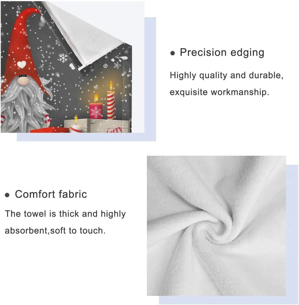 Wellsay Christmas Gnome Towel Set of 3; Highly Absorbent Soft Towels with Bath Towel; Hand Towel and Washcloth for Bathroom Hotel Gym Spa