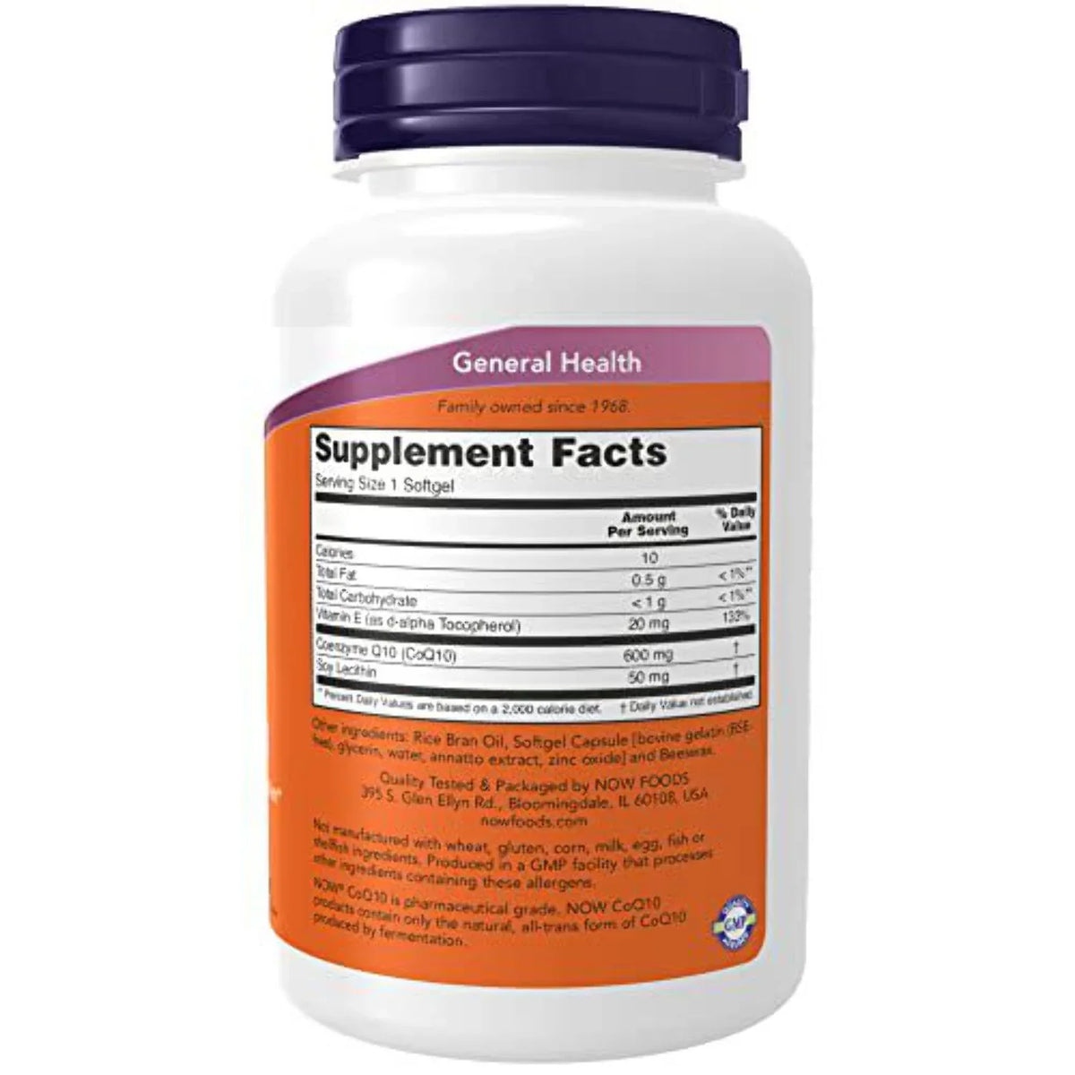 NOW Supplements; CoQ10 600 mg; Maximum Strength with Vitamin E & Lecithin; 60 Softgels