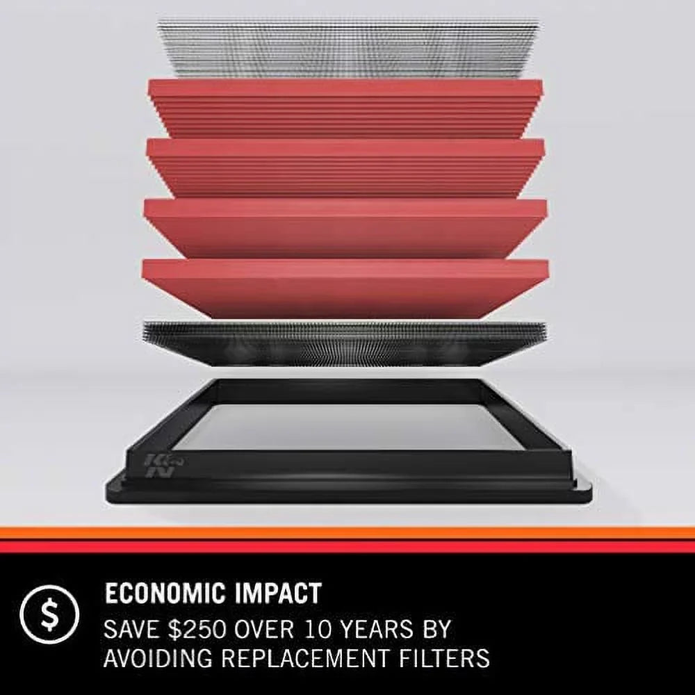 K&N Engine Air Filter: High Performance; Premium; Washable; Replacement Filter: 2011-2019 Dodge/Chrysler/Lancia/Ram/Volkswagen (Grand Caravan; Town & Country Van; Voyager; Cargo Van; Routan); 33-2462