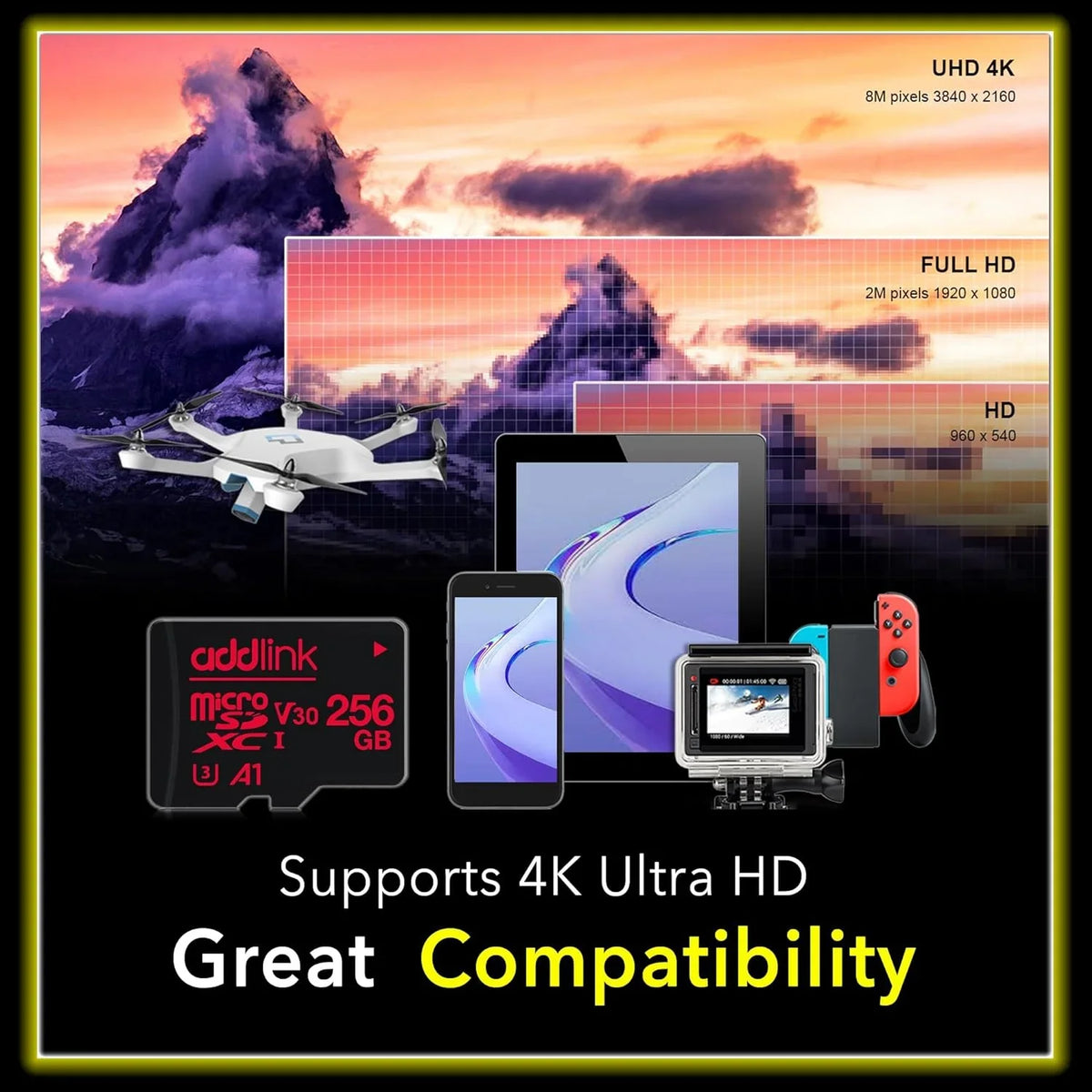 addlink roSDXC 256GB 2-Pack + Adapter UHS-1 U4 V30; Compatible for Android Smartphones; Camera; Dash Cam Tablets; Go