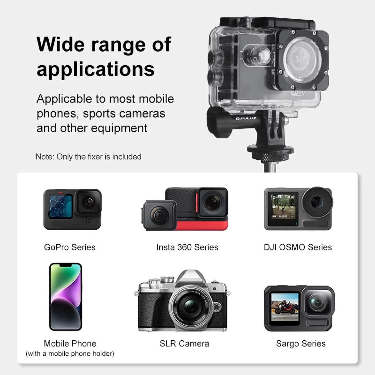 Aluminum Alloy Camera Mount Clamp - Bicycle Handlebar Adapter; 1.5kg Load Capacity; Dual Rotatable Ball Head; Adapter; Compatible with AKASO; DJI; Hero 11/10/9/8/7; Insta360
