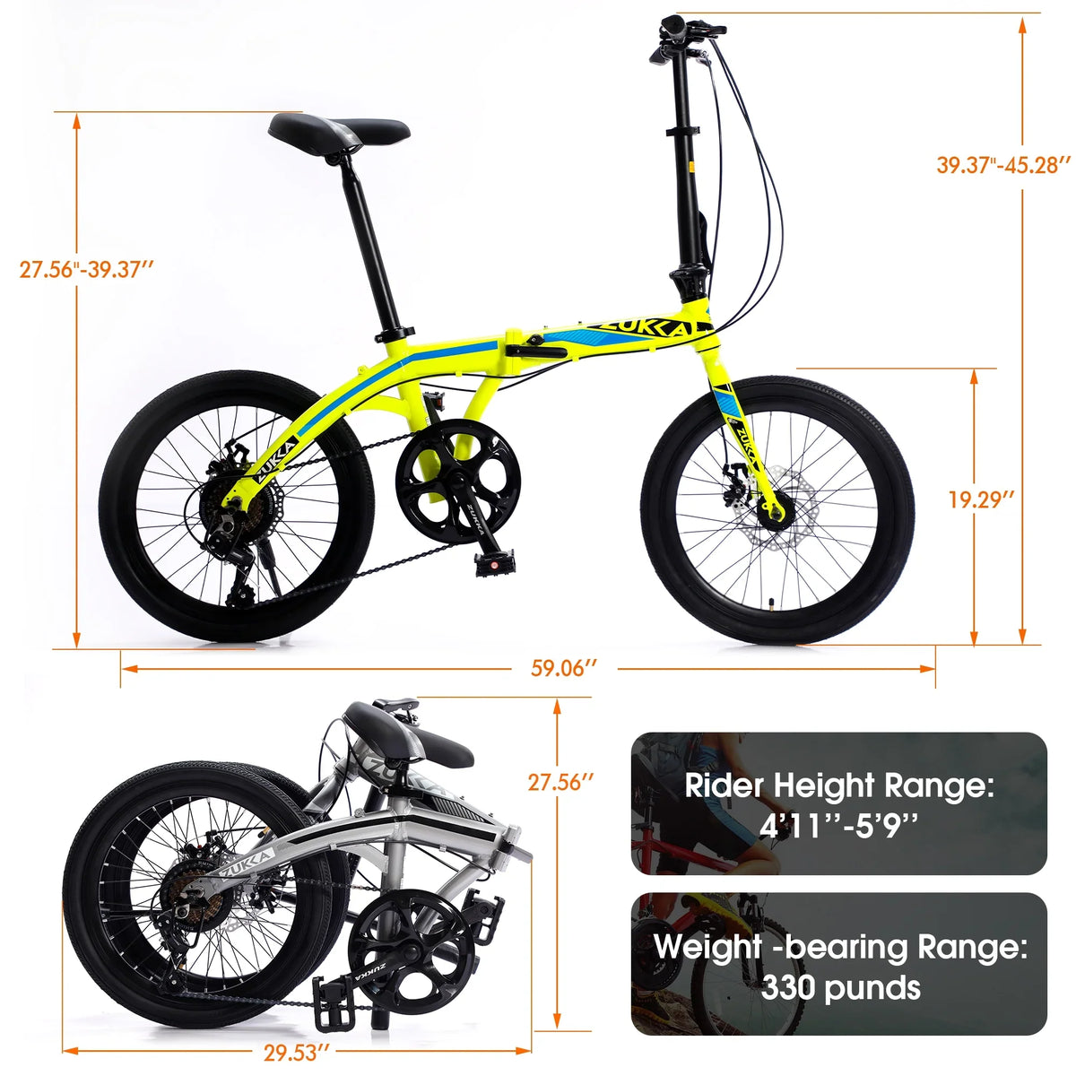 20" Folding Bike; 8 Speed City Bike; Aluminium Alloy Frame; Yellow