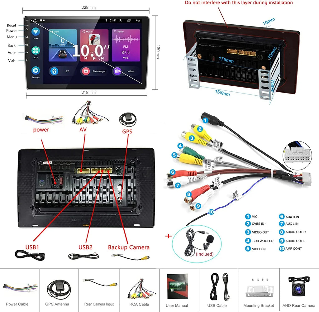 1G+32G Double Din Android 13 Car Stereo with Wireless Carplay Android Auto; 10.1 cm Touch Screen Car Radio with HiFi/BT/GPS Navigation Support Fastboot Backup Camera WiFi Connection