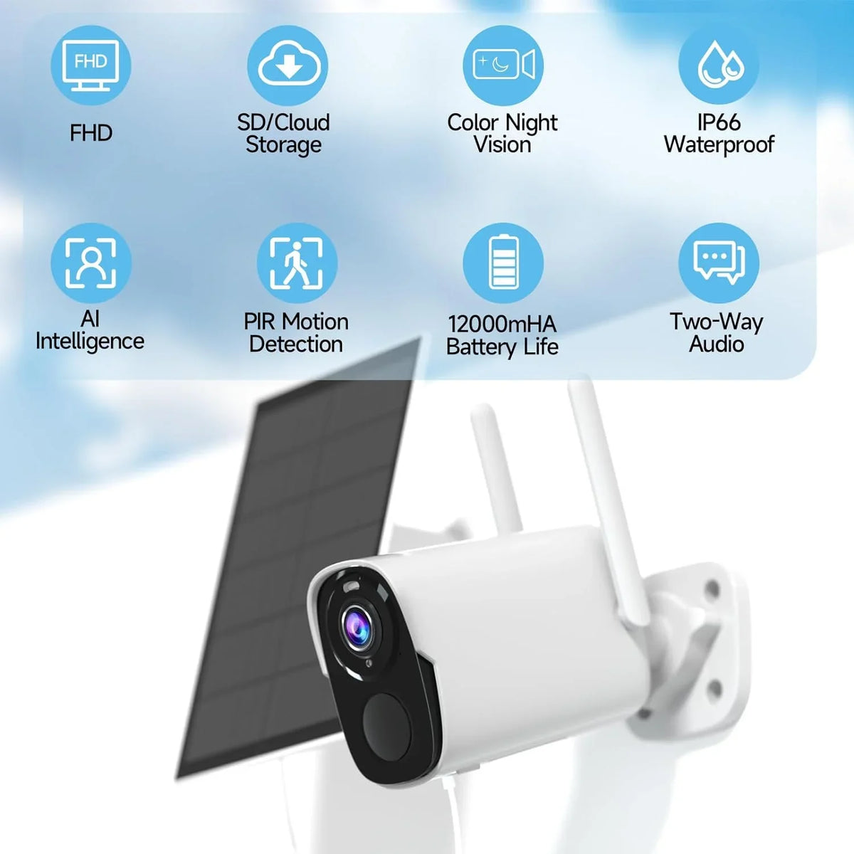Rraycom Solar Camera Security Outdoor; Solar Powered WiFi System Surveillance Camera with 2K Color Night Vision; 2 Way Talk; Spotlight & Siren; Compatible with Alexa; BW4PLUS-SP; BW4P-SP-W-4PC