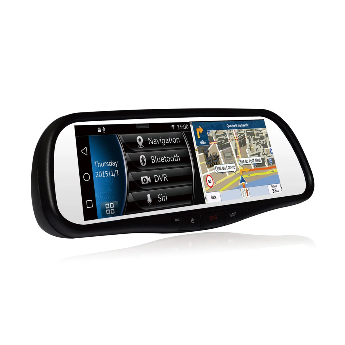 Audiovox RVM740SM 7.8 mm Smart Mirror with Built In Bluetooth and Dash Cam DVR