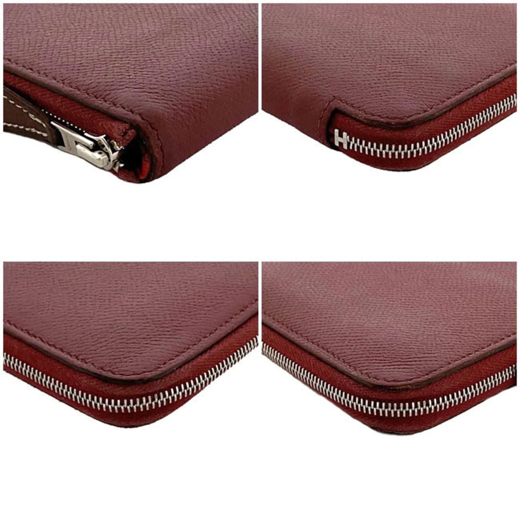 Hermes Long Wallet Azap Bordeaux Rouge Glenat Silk In Leather Epson HERMES Round Ladies (Good)