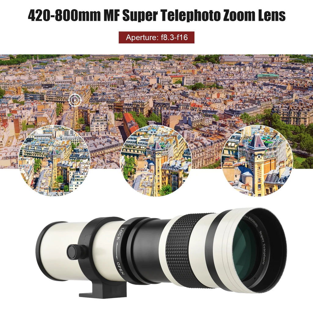 Pristin MF Super Telephoto Zoom Lens F8.3-16 420-800mm T Mount with Universal 14 Thread Replacement for Nikon Sony Fujifilm Olympus Cameras