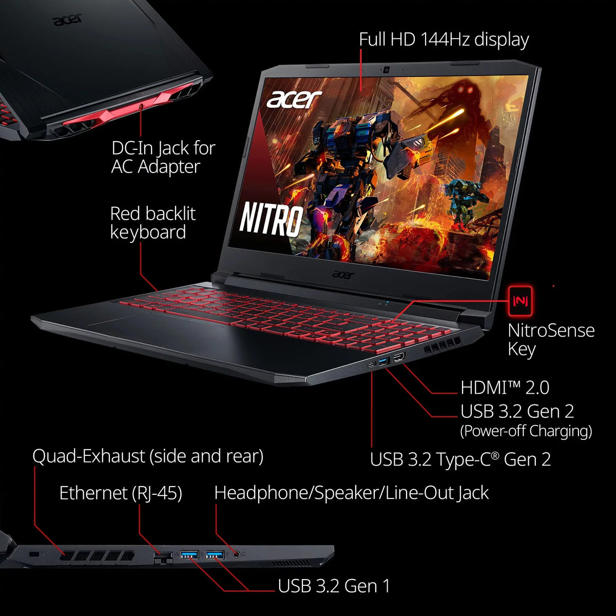 Acer Nitro 5 AN515-57-79TD Gaming Notebook | Core i7-11800H | NVIDIA GeForce RTX 3050 Ti Notebook GPU | 15.6" FHD 144Hz IPS Display | 8GB DDR4 | 512GB NVMe Drive | Killer Wi-Fi 6 | Backlit Keyboard