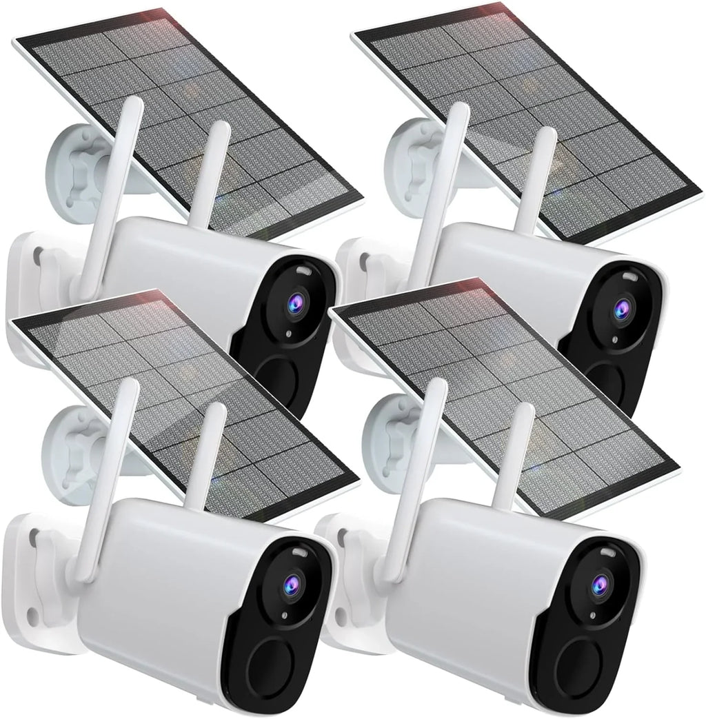 Rraycom Solar Camera Security Outdoor; Solar Powered WiFi System Surveillance Camera with 2K Color Night Vision; 2 Way Talk; Spotlight & Siren; Compatible with Alexa; BW4PLUS-SP; BW4P-SP-W-4PC