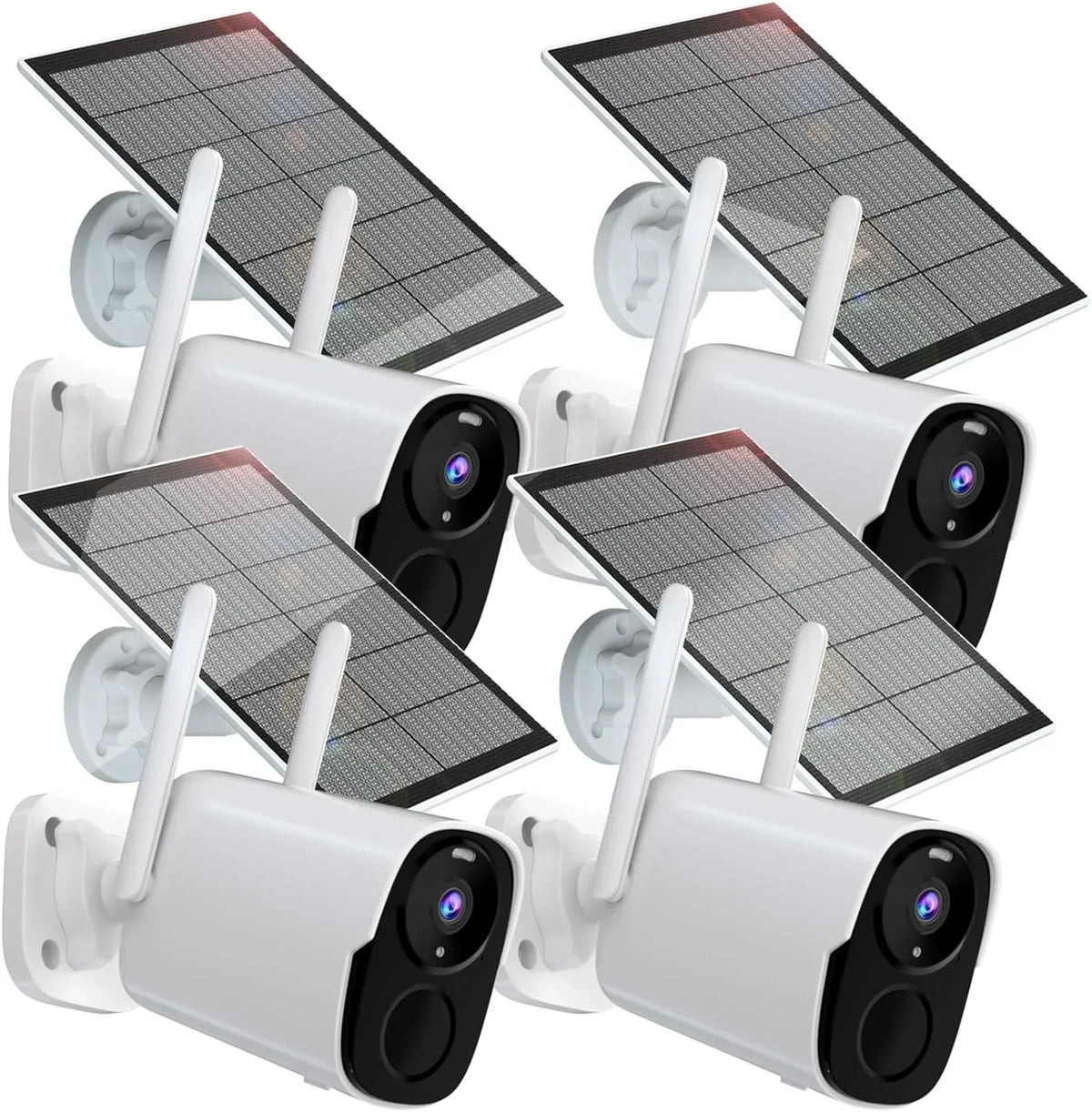 Rraycom Solar Camera Security Outdoor; Solar Powered WiFi System Surveillance Camera with 2K Color Night Vision; 2 Way Talk; Spotlight & Siren; Compatible with Alexa; BW4PLUS-SP; BW4P-SP-W-4PC