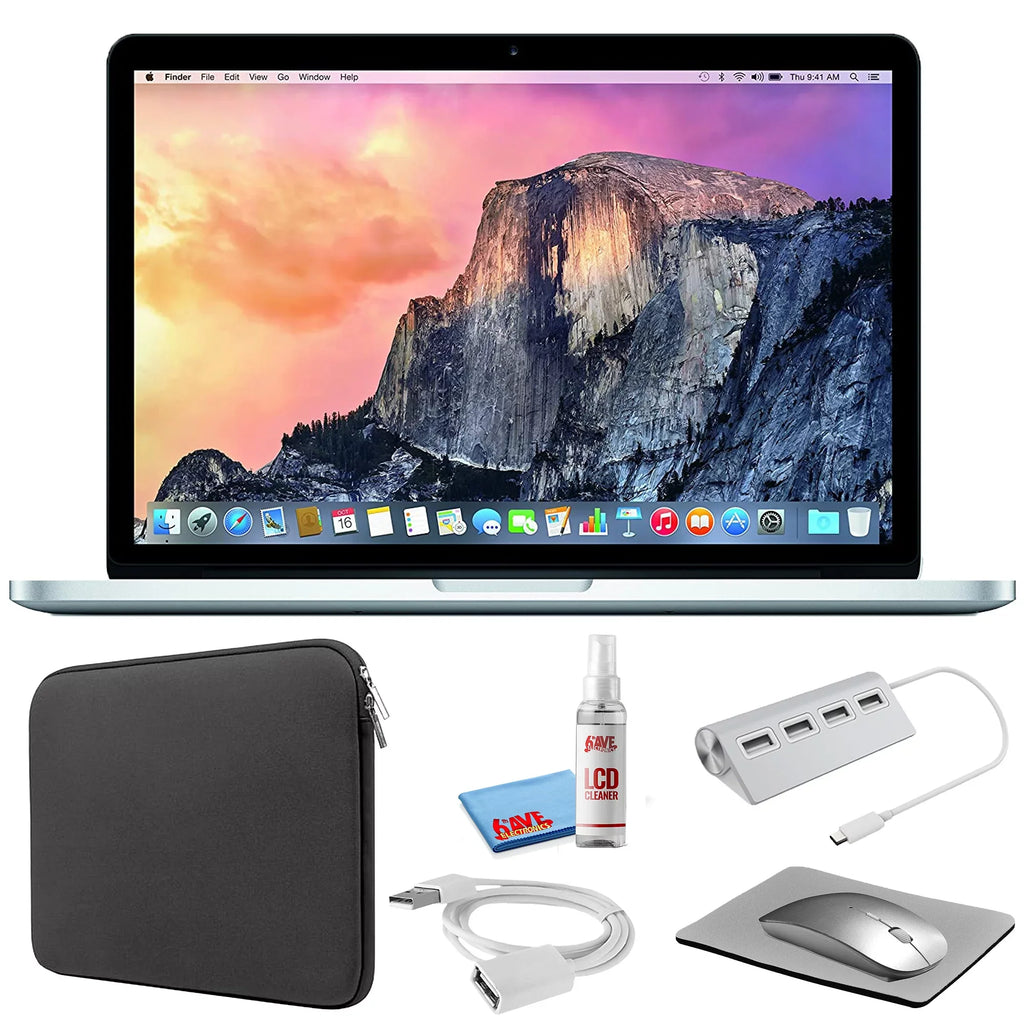 Apple MacBook Pro 13-inch (i5 2.7MHz; 128GB Storage) (Early 2015; MF839LL/A) - Silver Bundle with Black Zipper Sleeve + Notebook Starter Kit + Cleaning Kit (Refurbished)