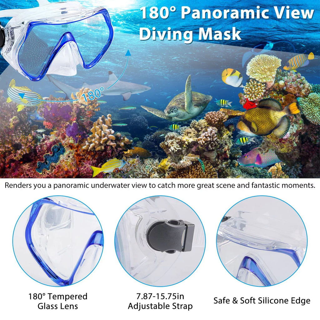 iMounTEK Adults Snorkel Set; Mask; Fins; Dry Top Diving Snorkel Included; Diving Swimming Training Snorkel Kit;Green[L_XL]