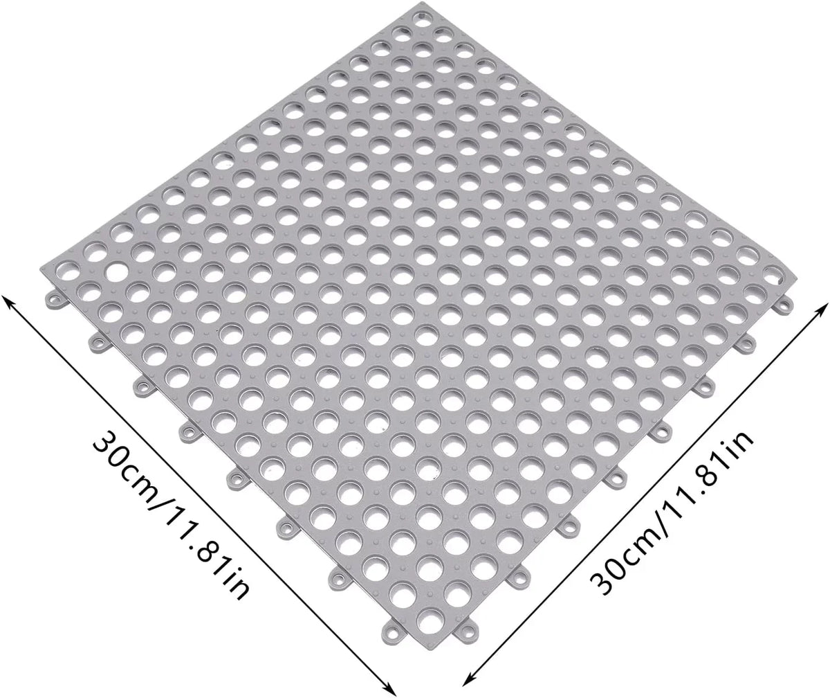 24PCs 11.8*11.8" Interlocking Nonslip Bath Mat;Soft Gray PVC Shower Floor Mat with Drainage Holes for Bathroom; Kitchen; Pool