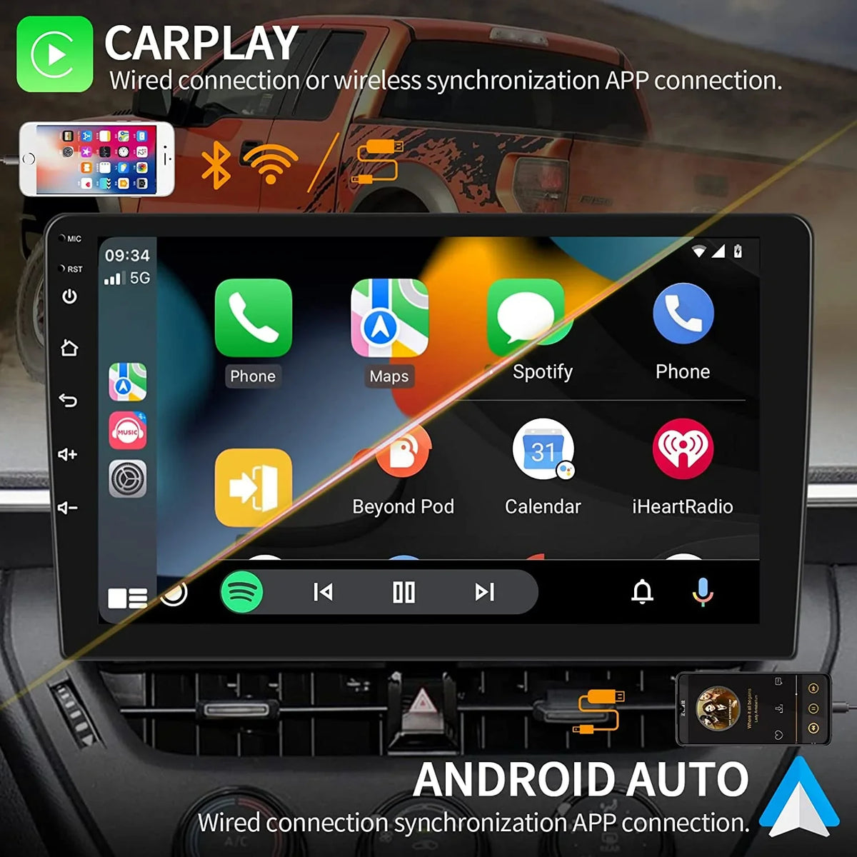 1G+32G Double Din Android 13 Car Stereo with Wireless Carplay Android Auto; 10.1 cm Touch Screen Car Radio with HiFi/BT/GPS Navigation Support Fastboot Backup Camera WiFi Connection