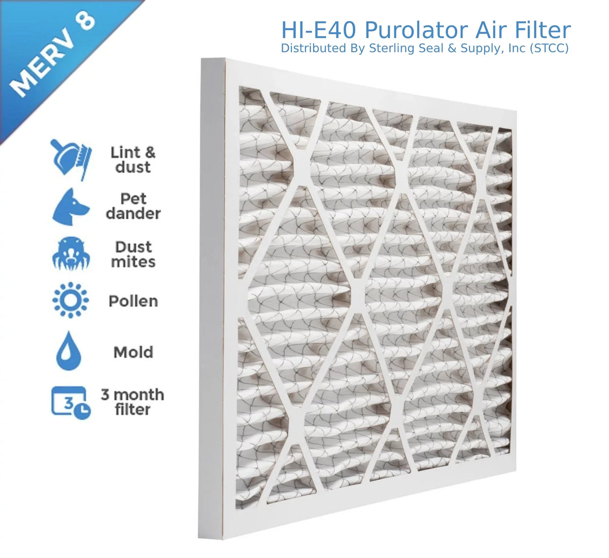 14x25x1; Purolator Hi-E 40 Extended Surface Pleated Air Filter; Mechanical MERV 8; (6 Pack)