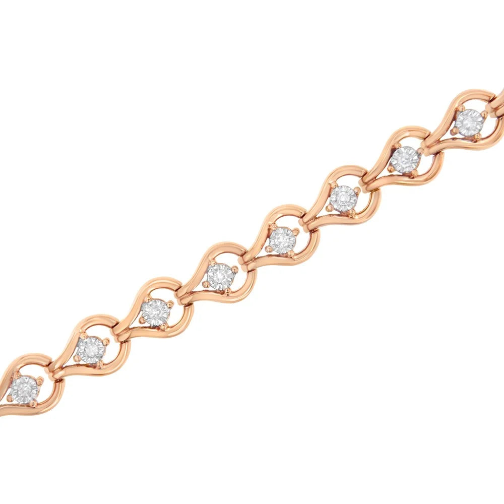 Rose Gold Plated .925 Sterling Silver 1/3 Carat TDW Miracle-Set Diamond Link Bracelet (I-J; I3-Promo)