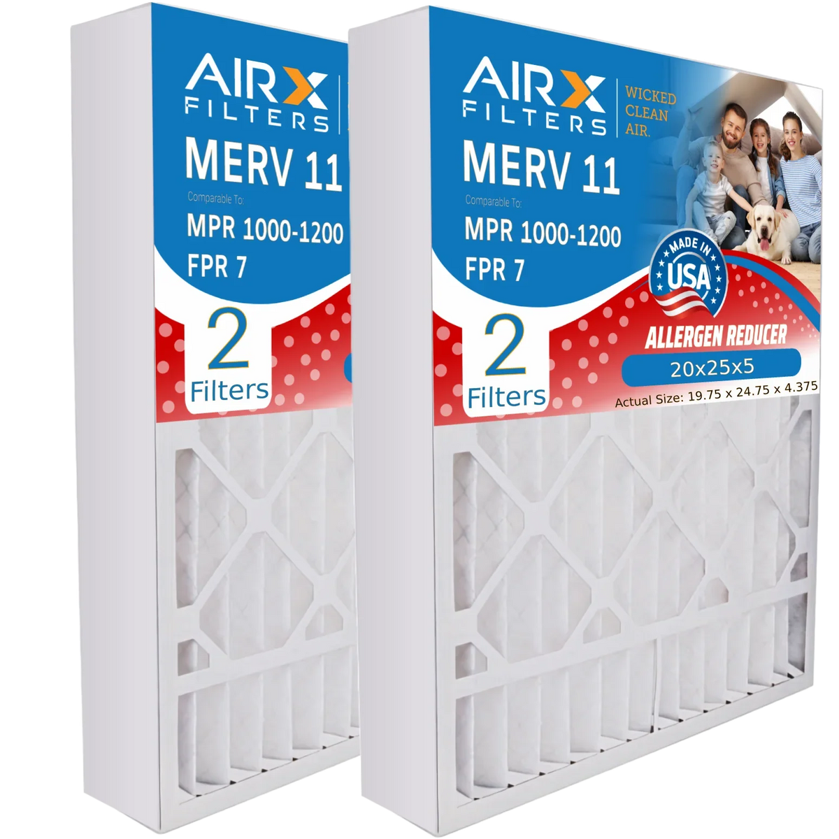 20x25x5 Air Filter MERV 11 Comparable to MPR 1000; MPR 1200 & FPR 7 Compatible with White Rodgers FR2000U-108 Premium USA Made 20x25x5 Furnace Filter 2 Pack by AIRX FILTERS WICKED CLEAN AIR.