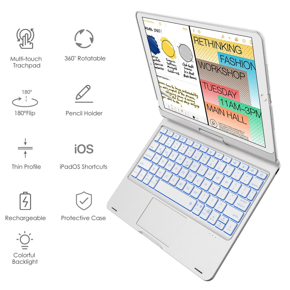 Dingrich Keyboard Case with Trackpad for 10.2-inch iPad 9th Generation (2021); iPad 8th Generation (2020); 7th Gen; iPad Air 3; iPad Pro 10.5; Protective Slim Cover with Pencil Holder
