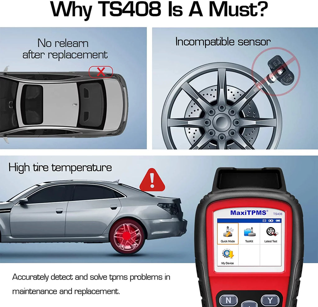 Autel TPMS Relearn Tool TS408; TPMS Reset; Sensor Activation; Program; Key Fob Testing