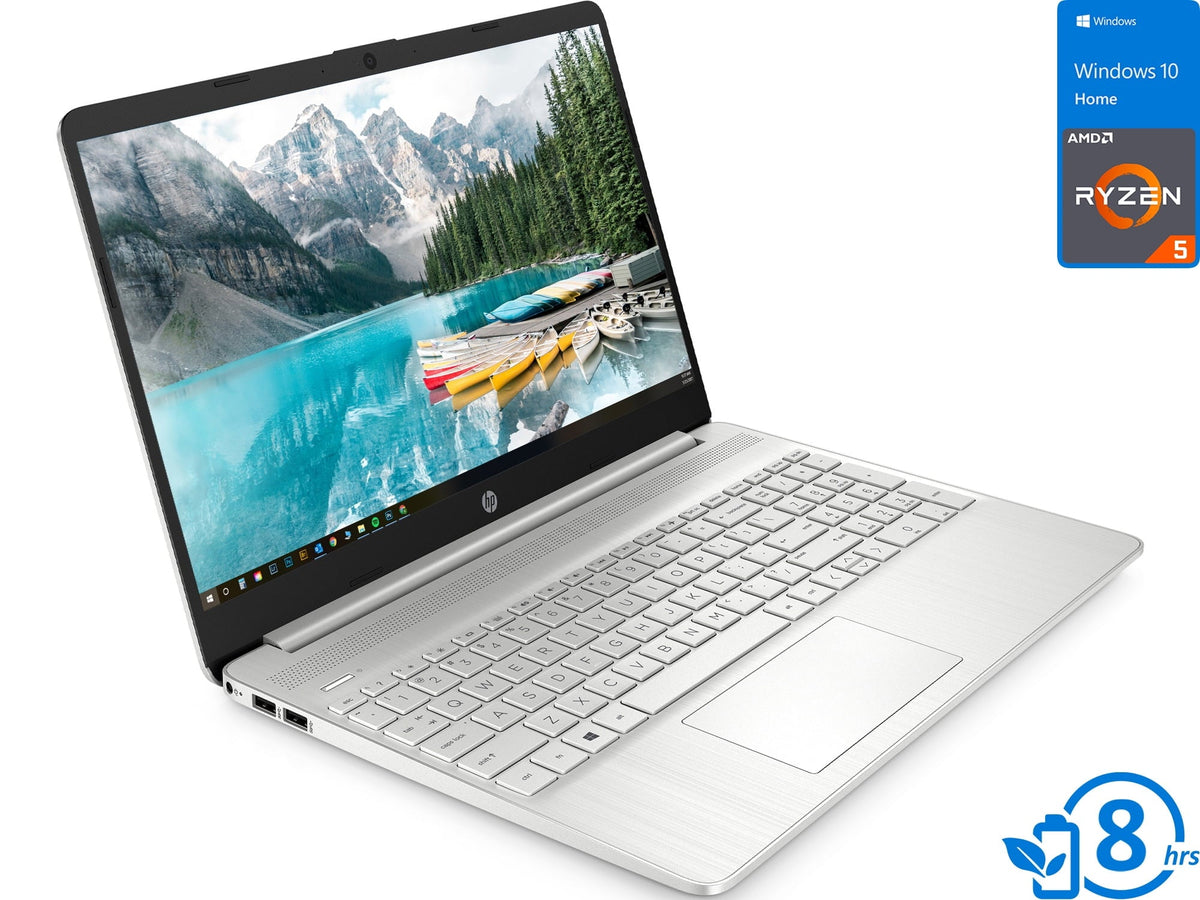 HP 15 Notebook; 15.6" FHD Display; AMD Ryzen 5 5500U Upto 4.0MHz; 32GB RAM; 1TB NVMe Storage; Vega 6; HDMI; Card Reader; Wi-Fi; Bluetooth; Windows 10 Home