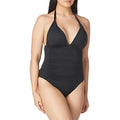 La Blanca Women's Standard Island Goddess V-Neck Halter Mio One Piece Swimsuit; Black; 4