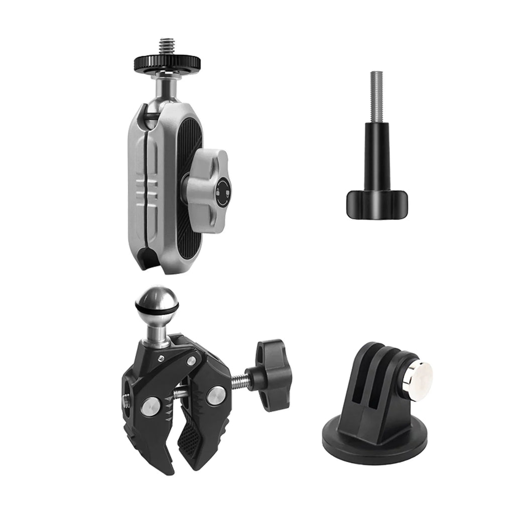 Aluminum Alloy Camera Mount Clamp - Bicycle Handlebar Adapter; 1.5kg Load Capacity; Dual Rotatable Ball Head; Adapter; Compatible with AKASO; DJI; Hero 11/10/9/8/7; Insta360