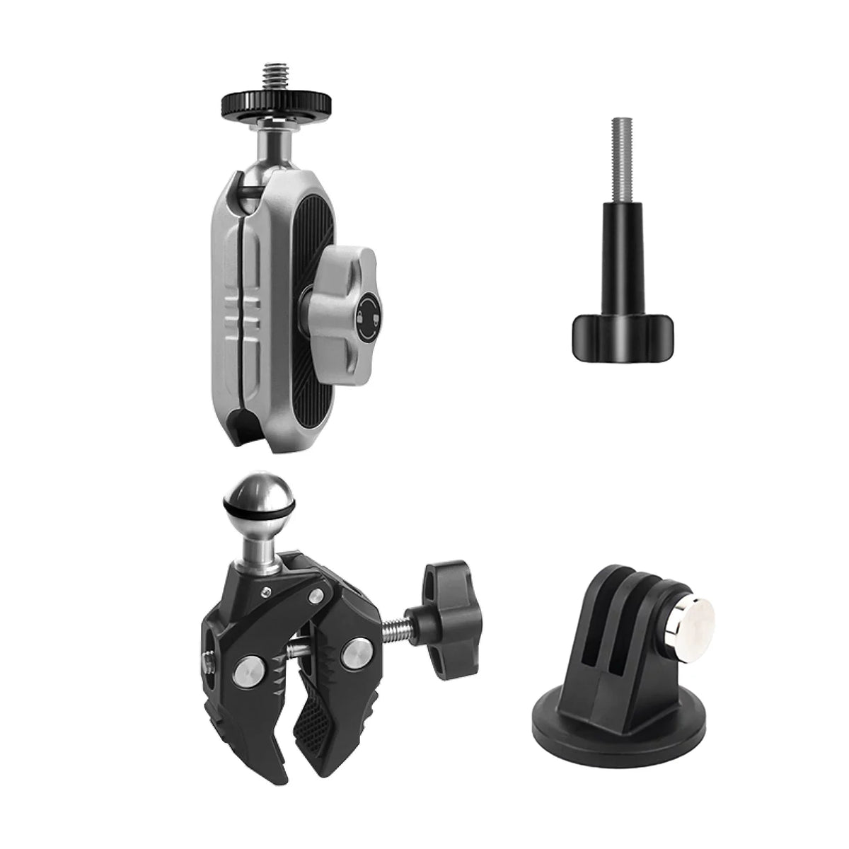 Aluminum Alloy Camera Mount Clamp - Bicycle Handlebar Adapter; 1.5kg Load Capacity; Dual Rotatable Ball Head; Adapter; Compatible with AKASO; DJI; Hero 11/10/9/8/7; Insta360