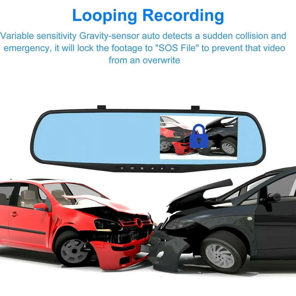1 Pack 1080P Rearview Mirror Car Camera 4.3" Dash Cam for Cars Trucks;170°Wide Angle Dual Lens Car Cam Front Rear DVR Monitor; Night Vision;Parking Monitor;Motion Detection;G-sensor