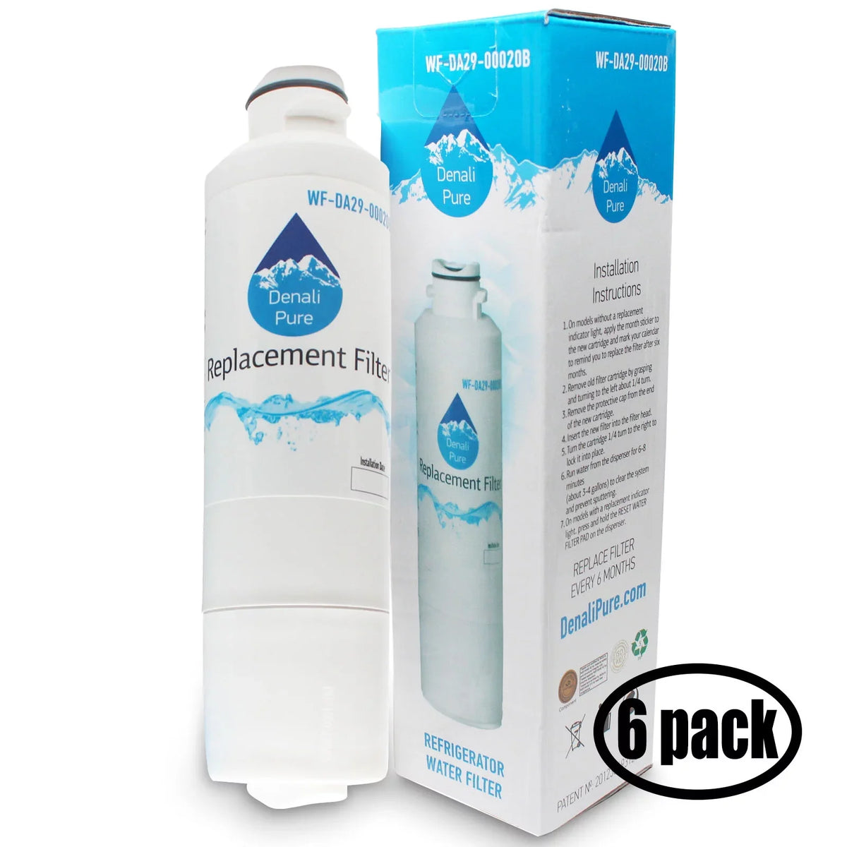 6-Pack Compatible with Samsung RFG298HDRS Refrigerator Filter - Compatible with Samsung DA29-00020B; DA29-00020A; HAF-CIN Fridge Filter Cartridge