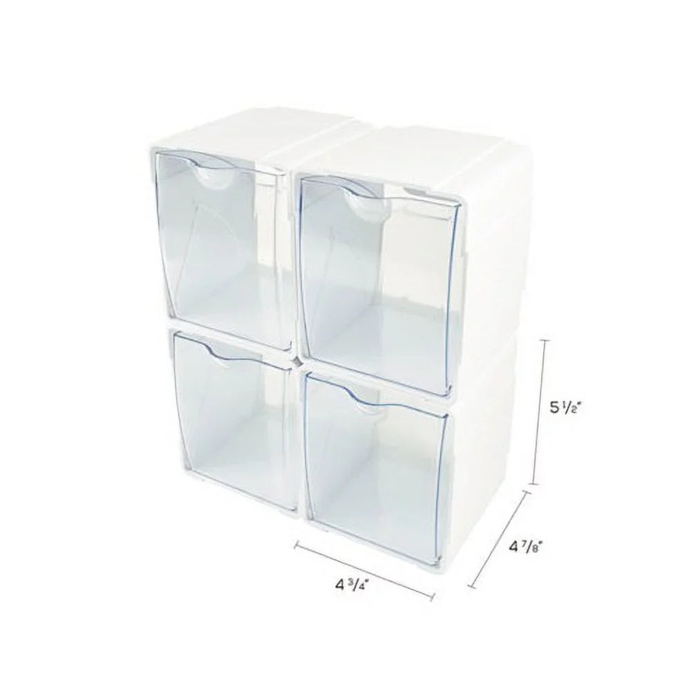 Tilt Bin Interlocking 4-Bin Organizer 4 5/8 x 4 7/8 x 5 1/2; White/Clear