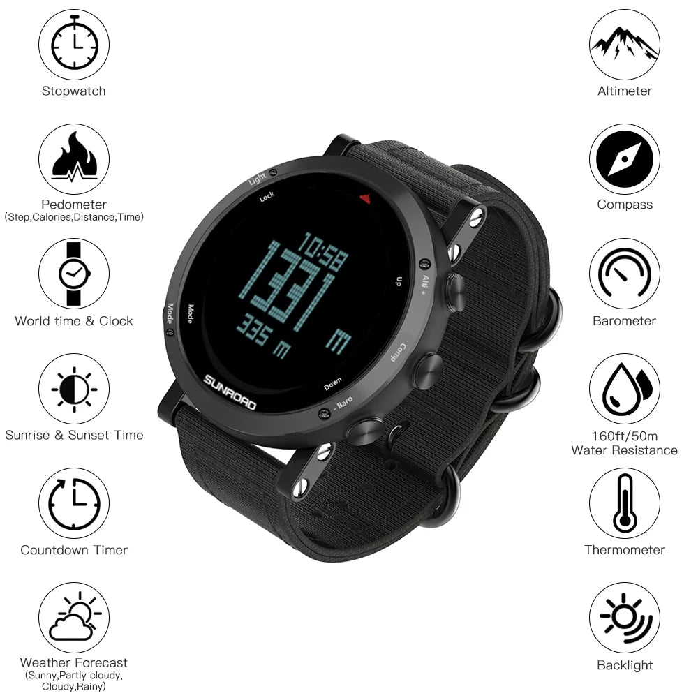 Barometer Altimeter Compass Weather Forecast Men Watch 50meters -resistant Multifunctional Outdoor Sports Watch for Mountaineering Running Trekking Camping