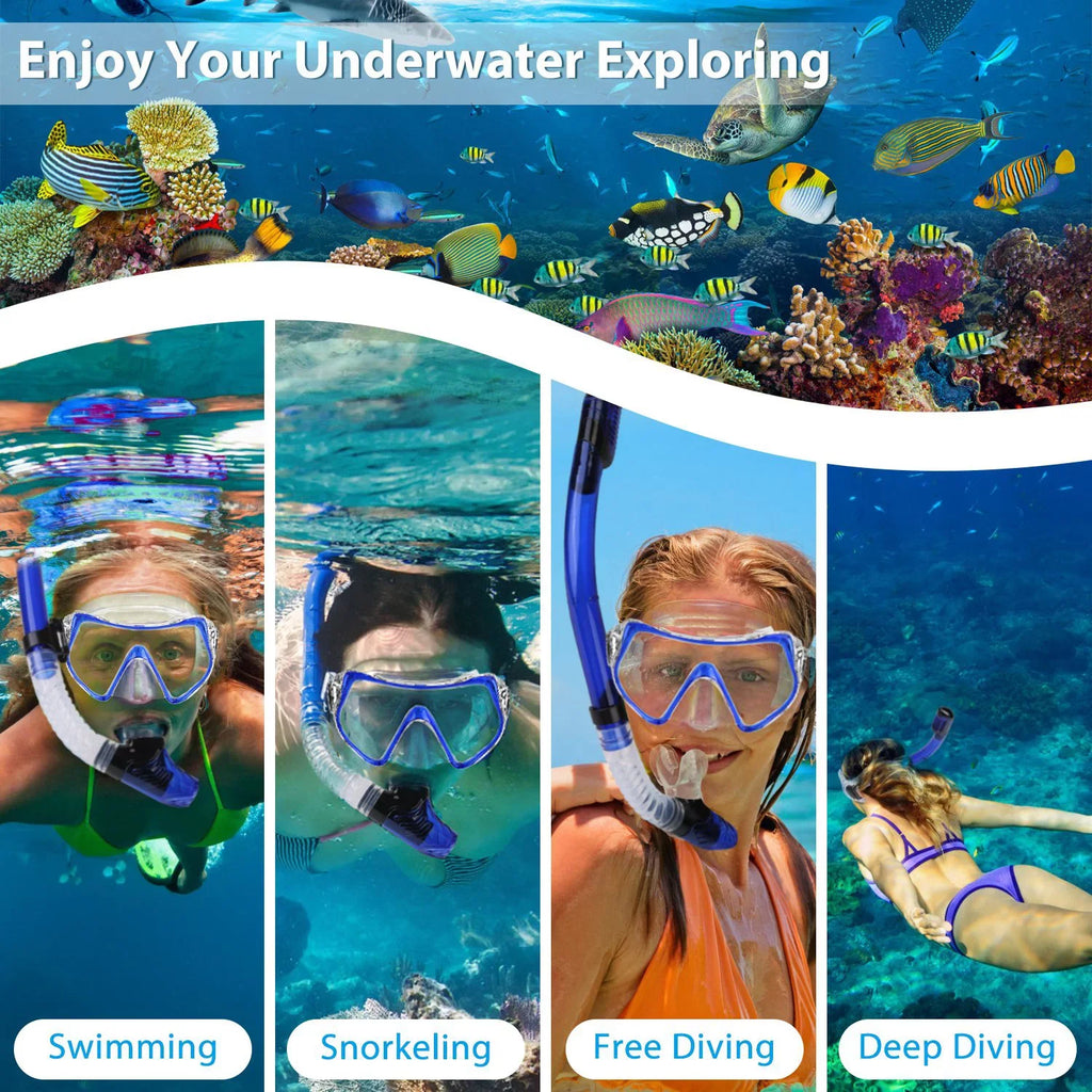 iMounTEK Adults Snorkel Set; Mask; Fins; Dry Top Diving Snorkel Included; Diving Swimming Training Snorkel Kit;Green[L_XL]